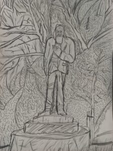 Yusuf, 4.Kl, " Stelzhamerdenkmal Volksgarten", Bleistift auf Papier, 40x30cm