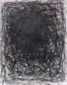Hatem, 1.Kl., "Finsteres Schwarz", Wachsmalkreide auf Leinwand, 60x40cm